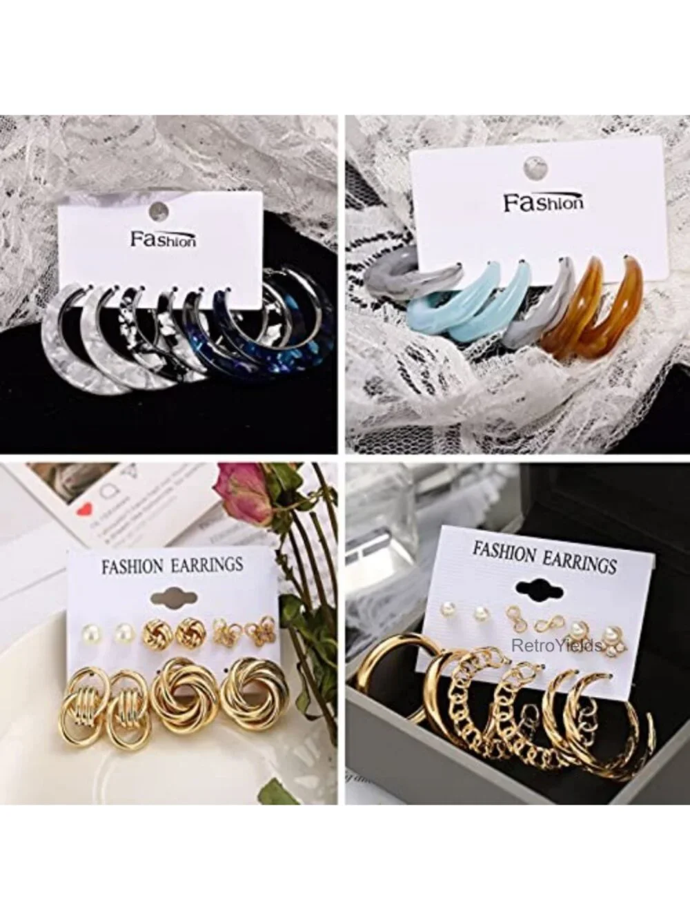 45 Pairs Gold Earrings Set for Women Fashion Dangle Drop Stud Earrings